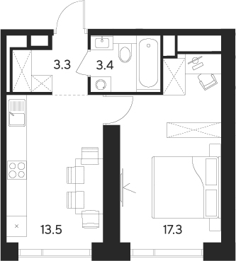 Планировка — Indy Towers, 1-комн., 38 м²