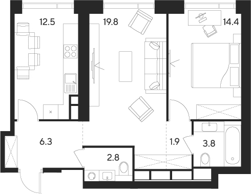 Планировка — Indy Towers, 2-комн., 62 м²