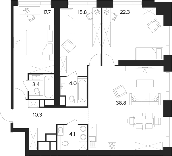 Планировка — Indy Towers, 4-комн., 116 м²