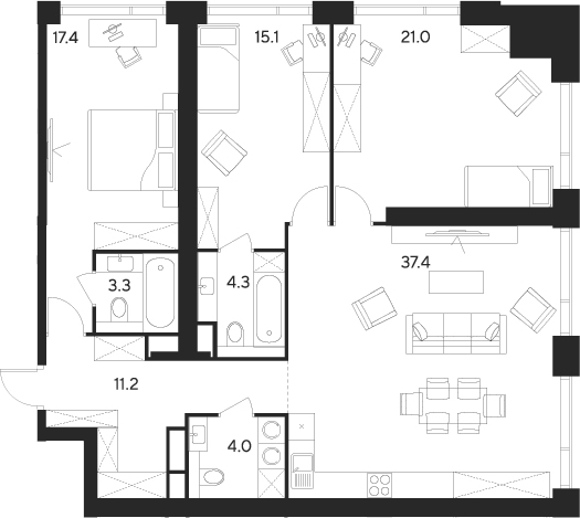 Планировка — Indy Towers, 4-комн., 114 м²
