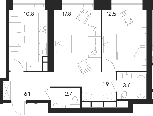 Планировка — Indy Towers, 2-комн., 55 м²