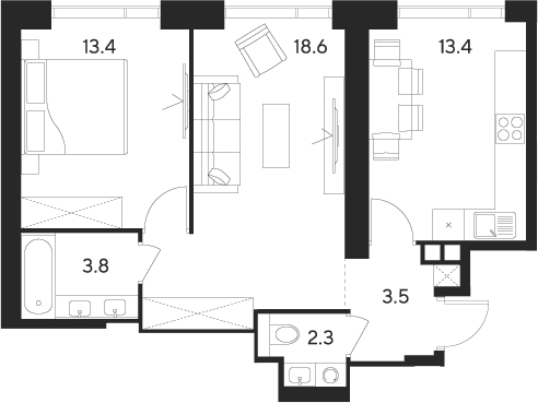 Планировка — Indy Towers, 2-комн., 55 м²