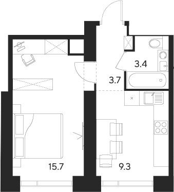 Планировка — Indy Towers, 1-комн., 32 м²