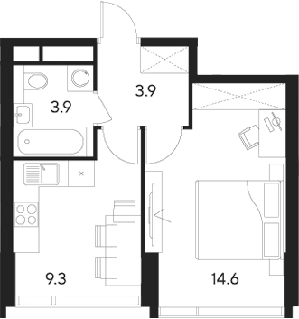 Планировка — Indy Towers, 1-комн., 32 м²