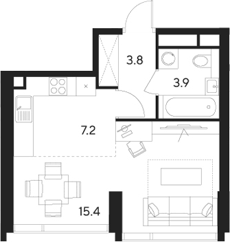 Планировка — Indy Towers, Студия, 30 м²