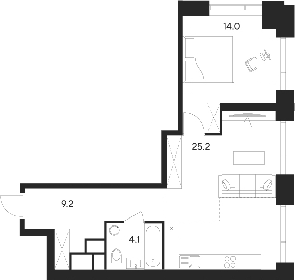 Планировка — Indy Towers, 2-комн., 53 м²