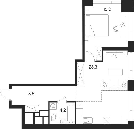 Планировка — Indy Towers, 2-комн., 54 м²
