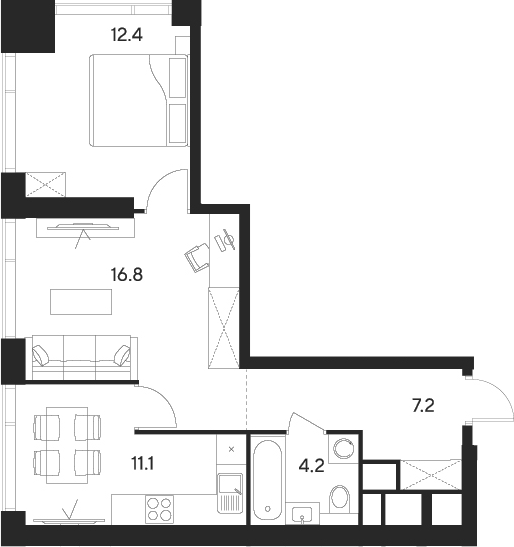 Планировка — Indy Towers, 2-комн., 52 м²