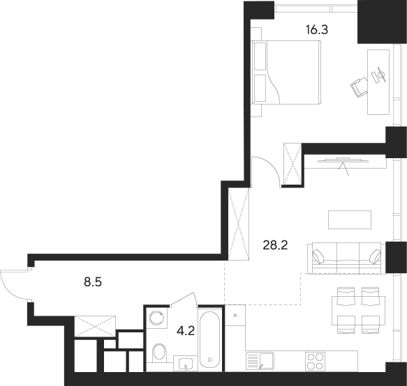 Планировка — Indy Towers, 2-комн., 57 м²