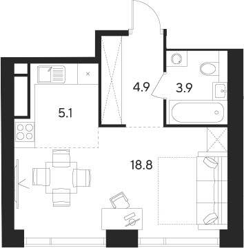 Планировка — Indy Towers, Студия, 33 м²