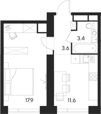 Планировка — Indy Towers, 1-комн., 37 м²