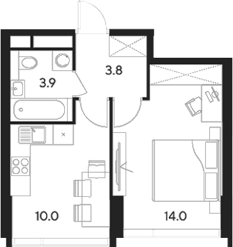 Планировка — Indy Towers, 1-комн., 32 м²