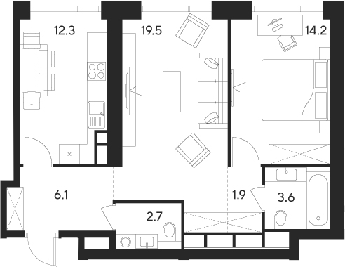Планировка — Indy Towers, 2-комн., 60 м²