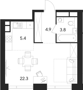 Планировка — Indy Towers, Студия, 36 м²