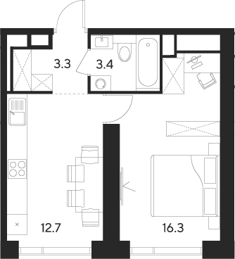 Планировка — Indy Towers, 1-комн., 36 м²