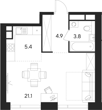 Планировка — Indy Towers, Студия, 35 м²