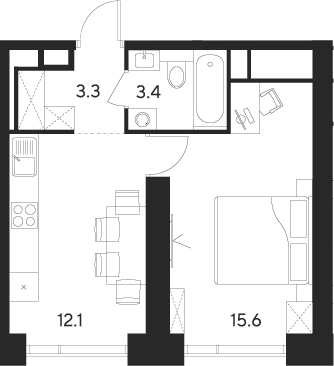 Планировка — Indy Towers, 1-комн., 34 м²