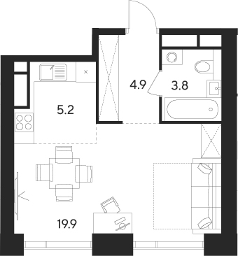 Планировка — Indy Towers, Студия, 34 м²