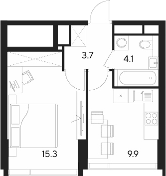Планировка — Indy Towers, 1-комн., 33 м²