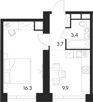 Планировка — Indy Towers, 1-комн., 33 м²