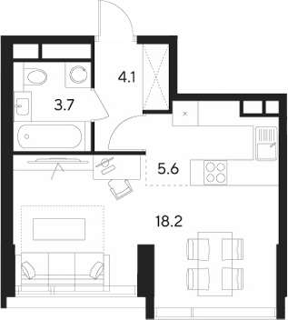Планировка — Indy Towers, Студия, 32 м²