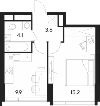 Планировка — Indy Towers, 1-комн., 33 м²