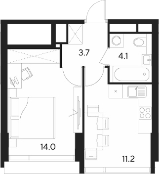 Планировка — Indy Towers, 1-комн., 33 м²