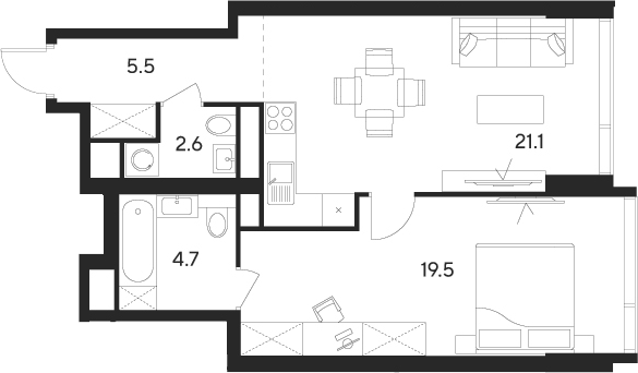 Планировка — Indy Towers, 2-комн., 53 м²