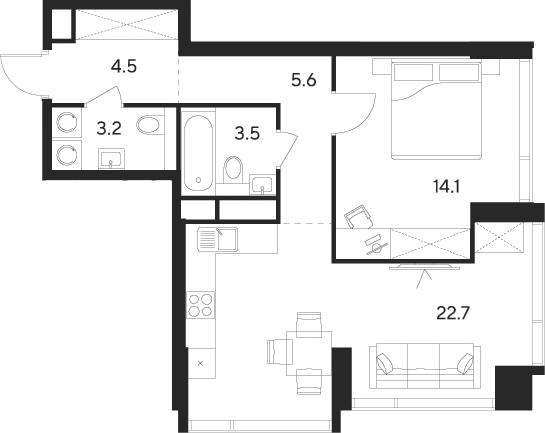 Планировка — Indy Towers, 2-комн., 54 м²