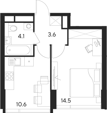 Планировка — Indy Towers, 1-комн., 33 м²