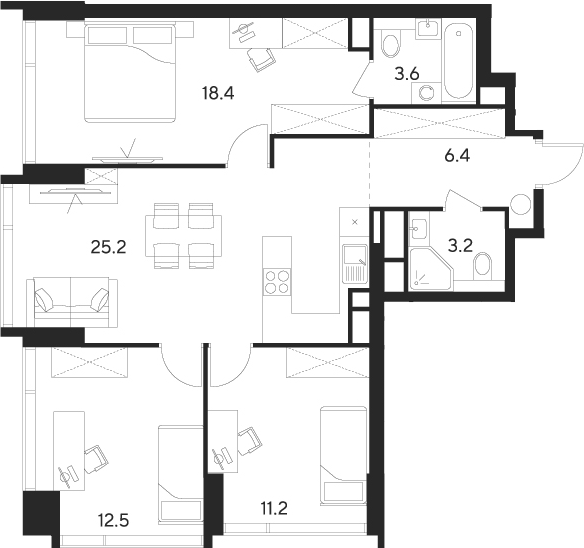 Планировка — Indy Towers, 4-комн., 81 м²