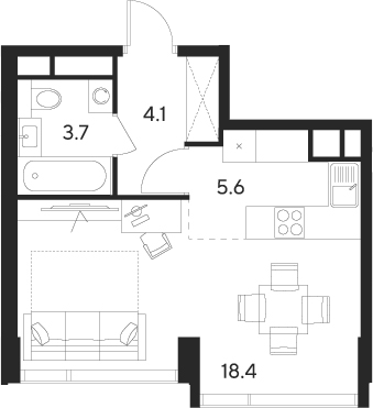 Планировка — Indy Towers, Студия, 32 м²