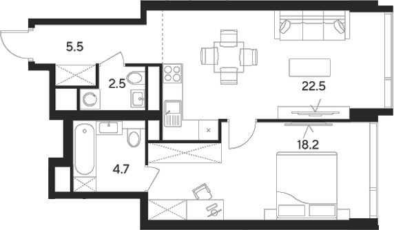 Планировка — Indy Towers, 2-комн., 53 м²