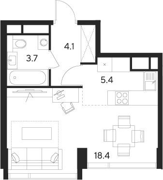 Планировка — Indy Towers, Студия, 32 м²