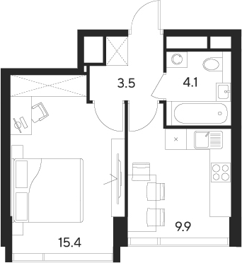 Планировка — Indy Towers, 1-комн., 33 м²