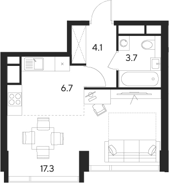 Планировка — Indy Towers, Студия, 32 м²