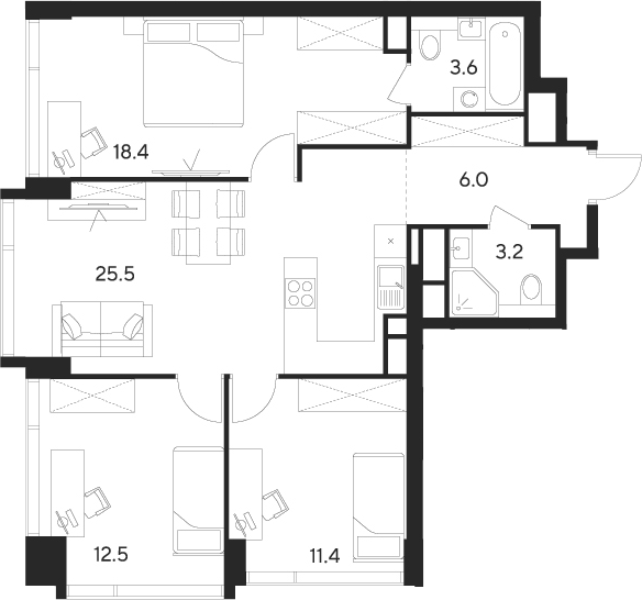 Планировка — Indy Towers, 4-комн., 81 м²