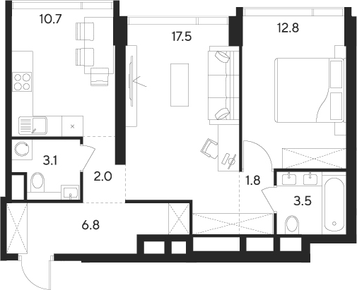 Планировка — Indy Towers, 2-комн., 58 м²