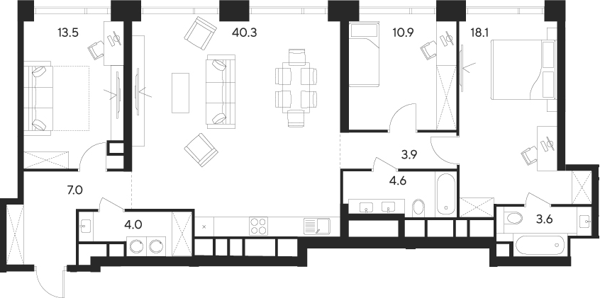 Планировка — Indy Towers, 4-комн., 106 м²