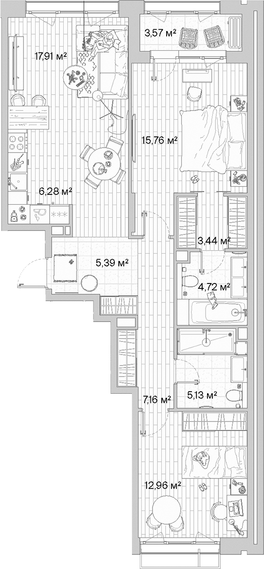 Планировка — МЫС, 3-комн., 79 м²