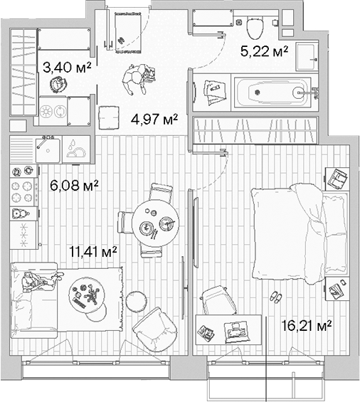 Планировка — МЫС, 2-комн., 47 м²