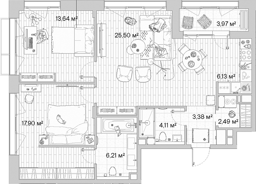 Планировка — МЫС, 3-комн., 79 м²