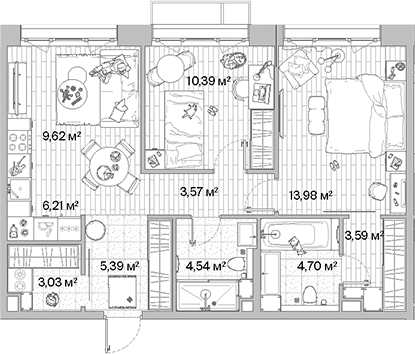 Планировка — МЫС, 3-комн., 65 м²