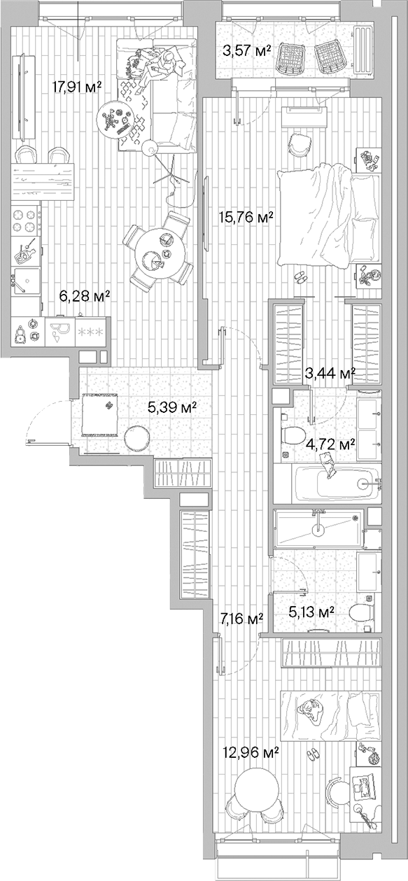 Планировка — МЫС, 3-комн., 79 м²
