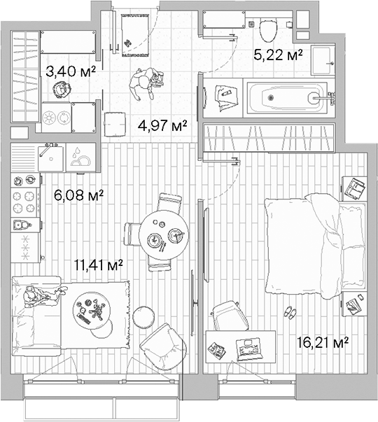 Планировка — МЫС, 2-комн., 47 м²