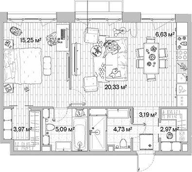 Планировка — МЫС, 2-комн., 62 м²