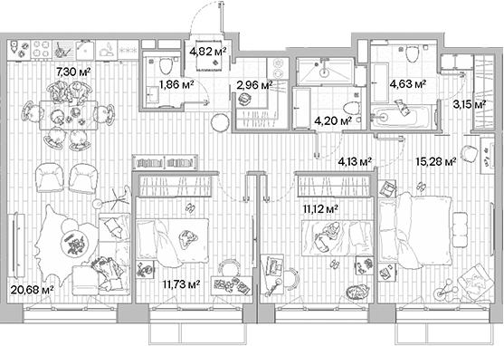 Планировка — МЫС, 4-комн., 92 м²