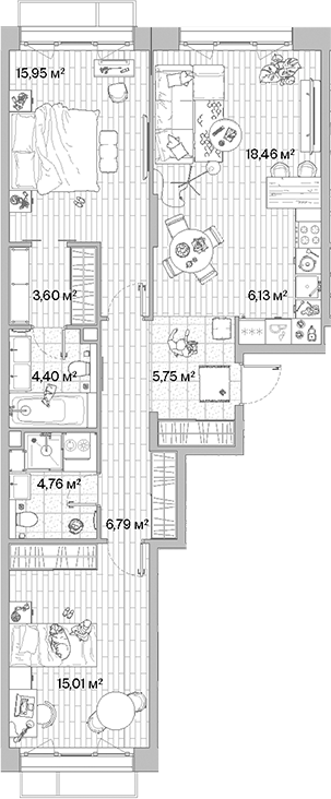 Планировка — МЫС, 3-комн., 81 м²