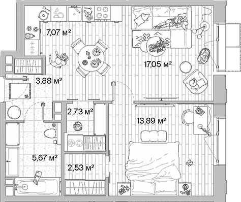 Планировка — МЫС, 2-комн., 53 м²