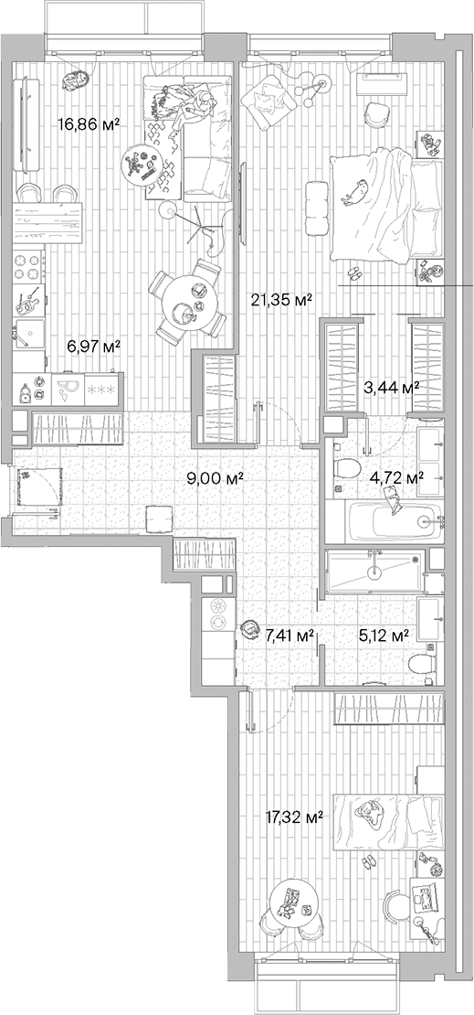 Планировка — МЫС, 3-комн., 92 м²